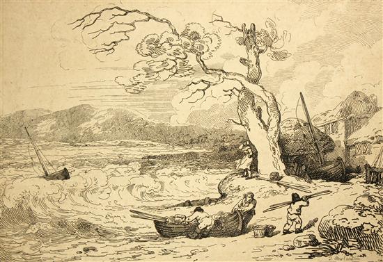 After Thomas Rowlandson A view on the coast of Sussex, 1786, overall 11.5 x 17in., both unframed